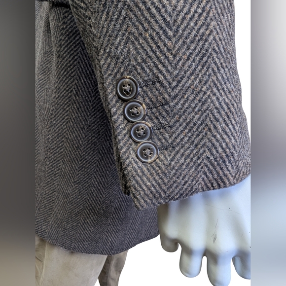 Wool Cashmere Herringbone Overcoat, Black & Brown, Weather Report, Size 38R / M - Picture 8 of 13